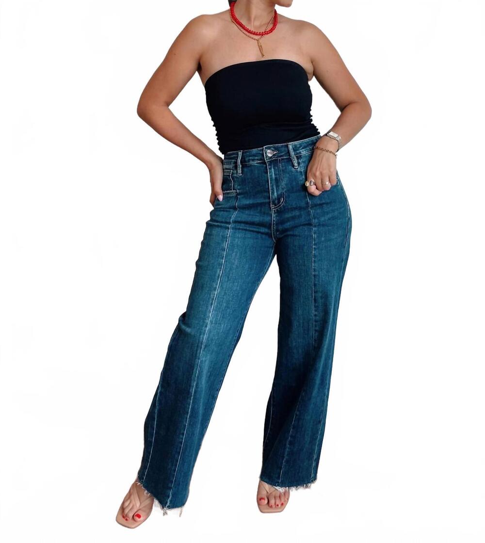 NEW MICA DENIM lenny pleated stretch wide leg jeans in dark wash